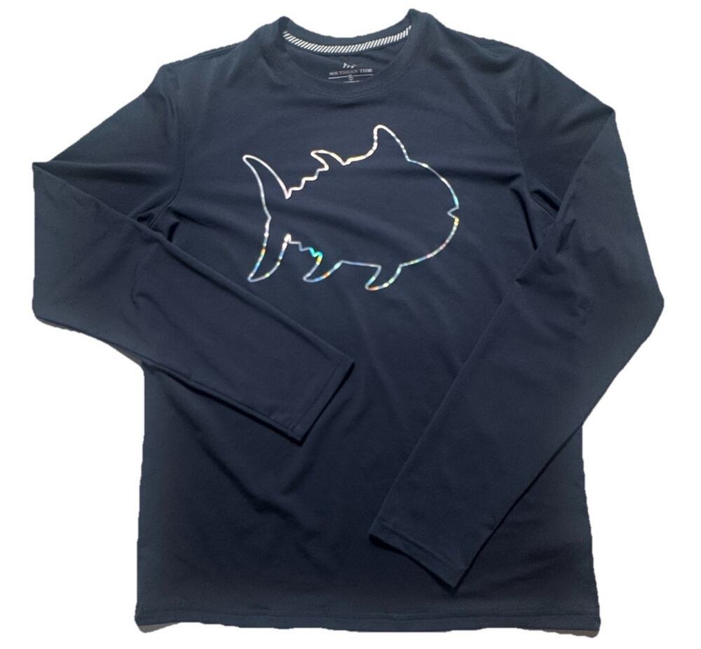 Southern Tide Youth XL Shark Performance Shirt Navy Long Sleeve